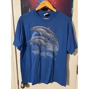 Cal Cru Dolphin Graphic T Shirt Blue Men's Adult Large 50 50 Blend 90s nature